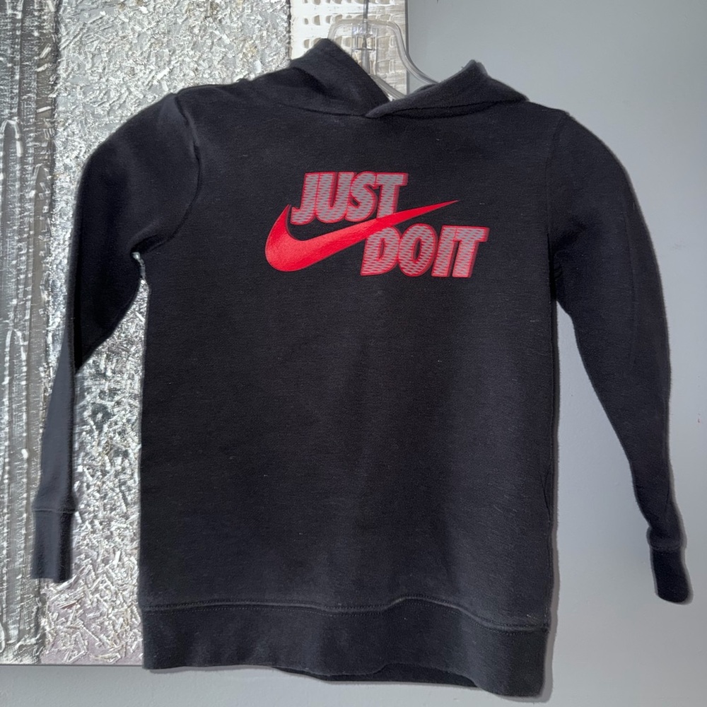 Nike Kids Black Hoodie with Red 'Just Do It' Slogan